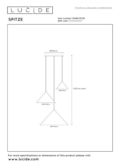 Lucide SPITZE - Pendant light - Ø 68 cm - 3xE27 - Suitable for double-height spaces and high ceiling - Grey - Vibes